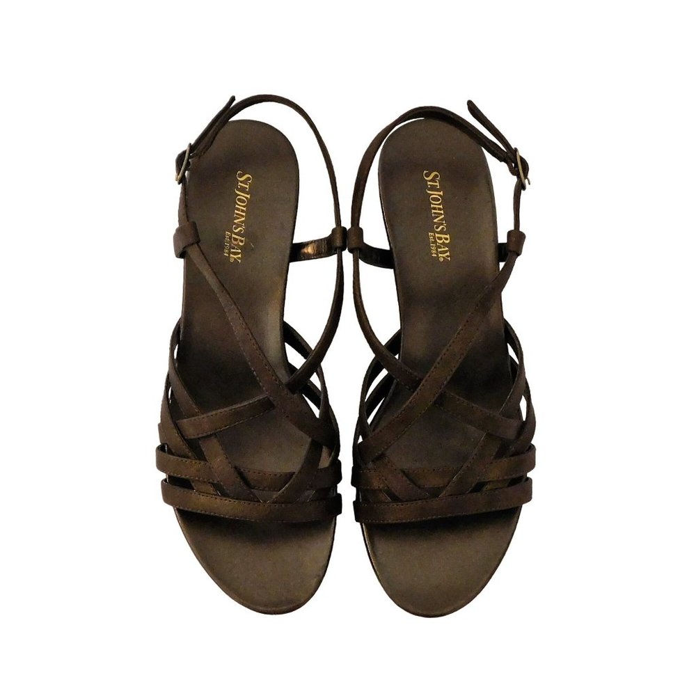 St.Johns Bay Mina Bronze Strappy Wedges Brown Womens Size 8.5 New with Box - Picture 4 of 10